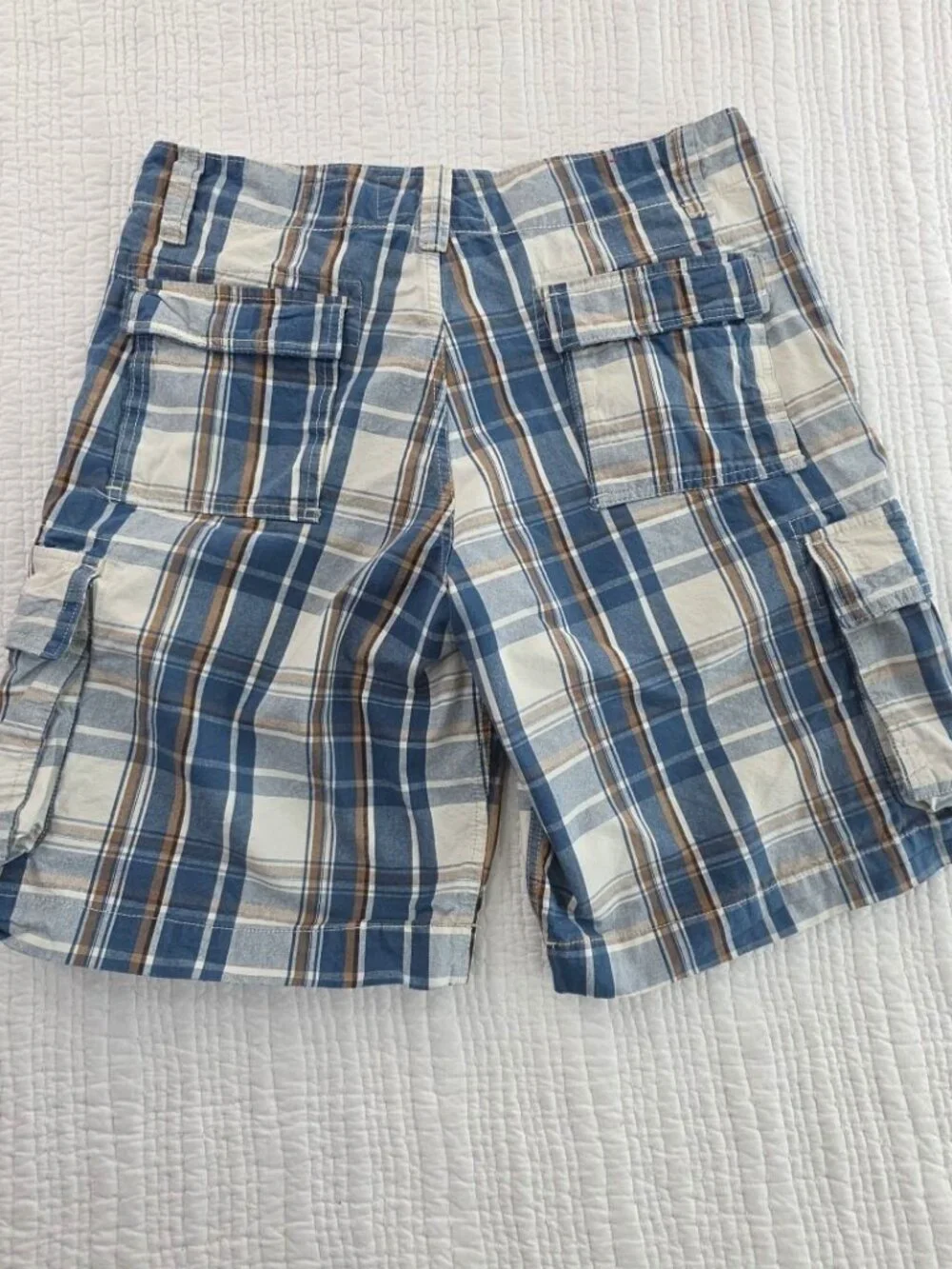 Mossimo Supply Cargo Shorts Mens 34‎ Blue Plaid 100% Cotton 6 Pockets 10